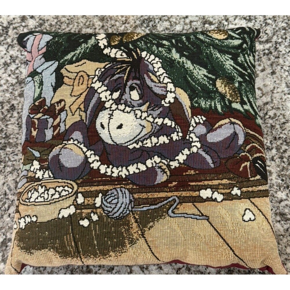 Vintage Christmas Tapestry Eeyore Pillow 12"x12" Whinnie The Pooh